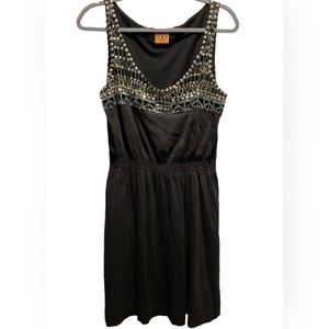 TORY BURCH Black Knit Jeweled Neckline Dress